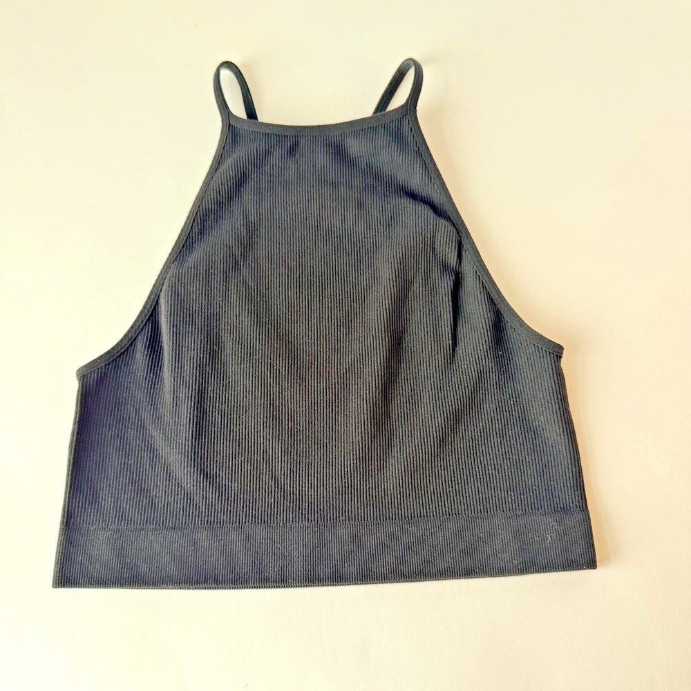 BOZZOLO Rib Knit Cropped Tank Top SZ S/M Black‎